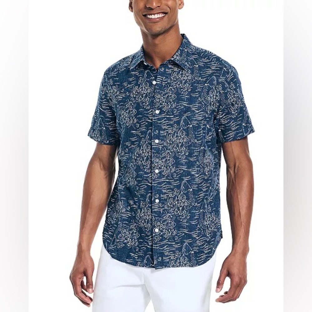 NWT Nautica Men’s Fish-Print Button Down Shirt